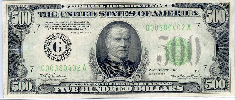 dollar bill. 500 dollar bill.